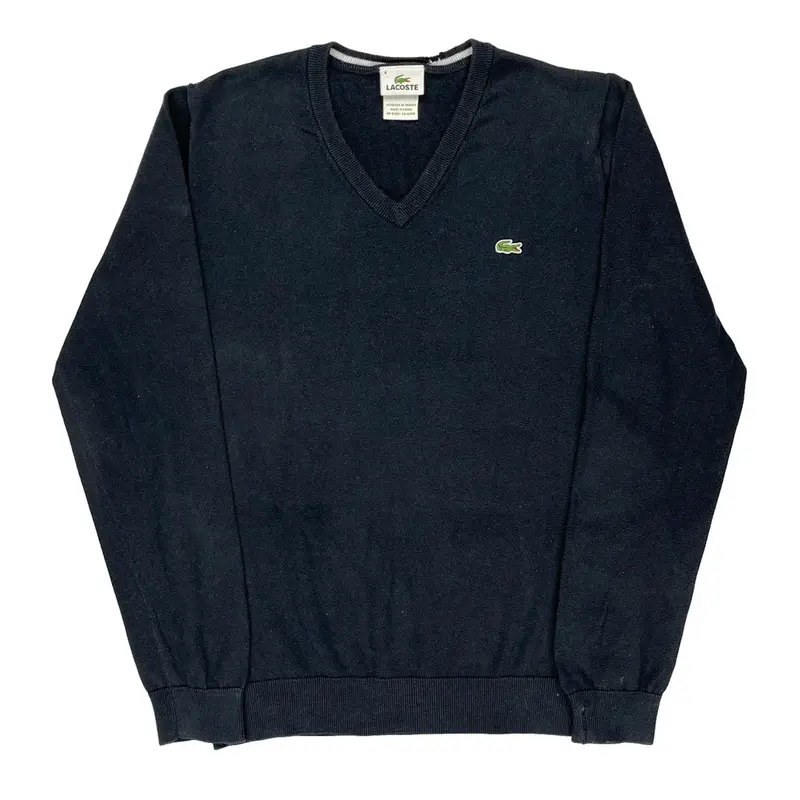 Lacoste V-Neck Jumper - Medium Black Cotton