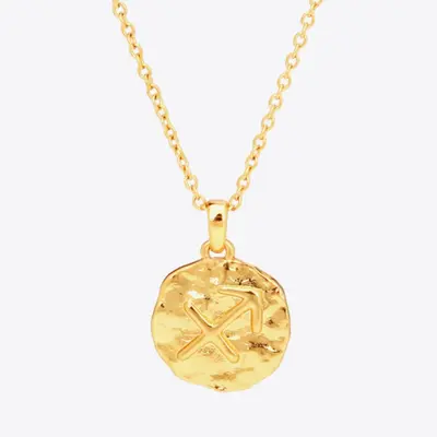 18K Gold Star Sign Zodiac Constellation Pendant Necklace - Circle