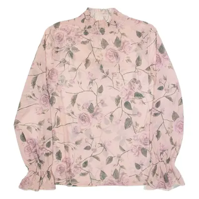 AMISU Mesh Womens Oversized Top Pink High Neck Long Sleeve Floral XS