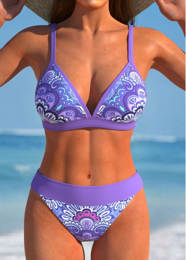 Modlily Patchwork Tribal Print Purple Bikini Set - XS