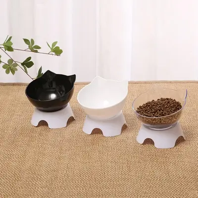 High Footed Cat Bowl, 1 Count Large Capacity Pet Drinking & Feeding Bowl, Neck Protection Cat Food Bowl, Pet Supplies for Ind...