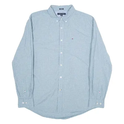 TOMMY HILFIGER 80s 2 Play Mens Shirt Blue Gingham Long Sleeve XL