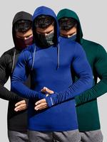 Men's Solid Color Drawstring Sports Hoodie with Thumb Holes, Slim-fitting Casual Comfy Breathable Sports Hoodie for Gym Worko...
