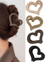 Solid Color Hollow Out Heart Design Hair Claw Clips, 4pcs Fashion All-match Hair Accessories, Cute Lovely Hairwear for Daily ...