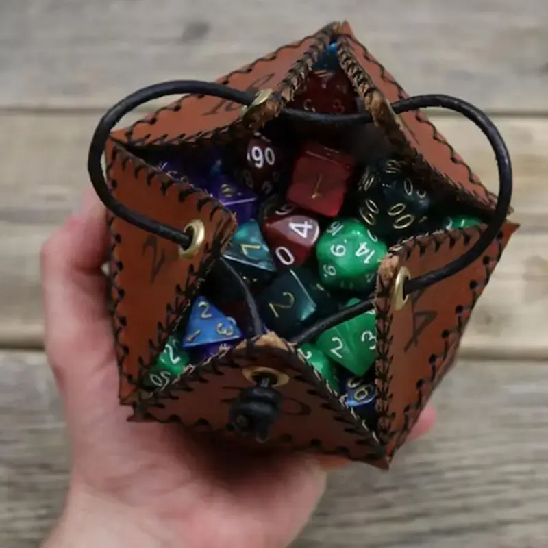 Dice Storage Bag, Leather Dice Bag with Handle, 1 Count Multipurpose Dice Holder, Dice Storage Organizer for Home & Travel, H...
