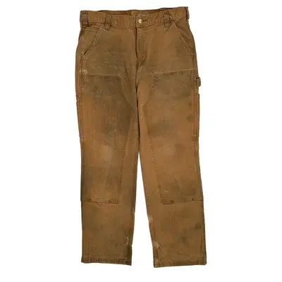 Heavily Worn Carhartt Double Knee Carpenter Trousers - 32? Waist Brown Cotton Blend