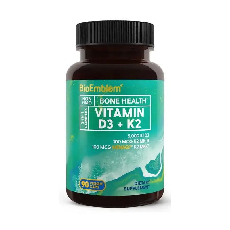 【BioEmblem】Vitamin D3 K2 Capsules (5000IU and 200mcg), Patented MK7 and MK4 for 3-in-1 Complex Support, for Bones, Teeth,...