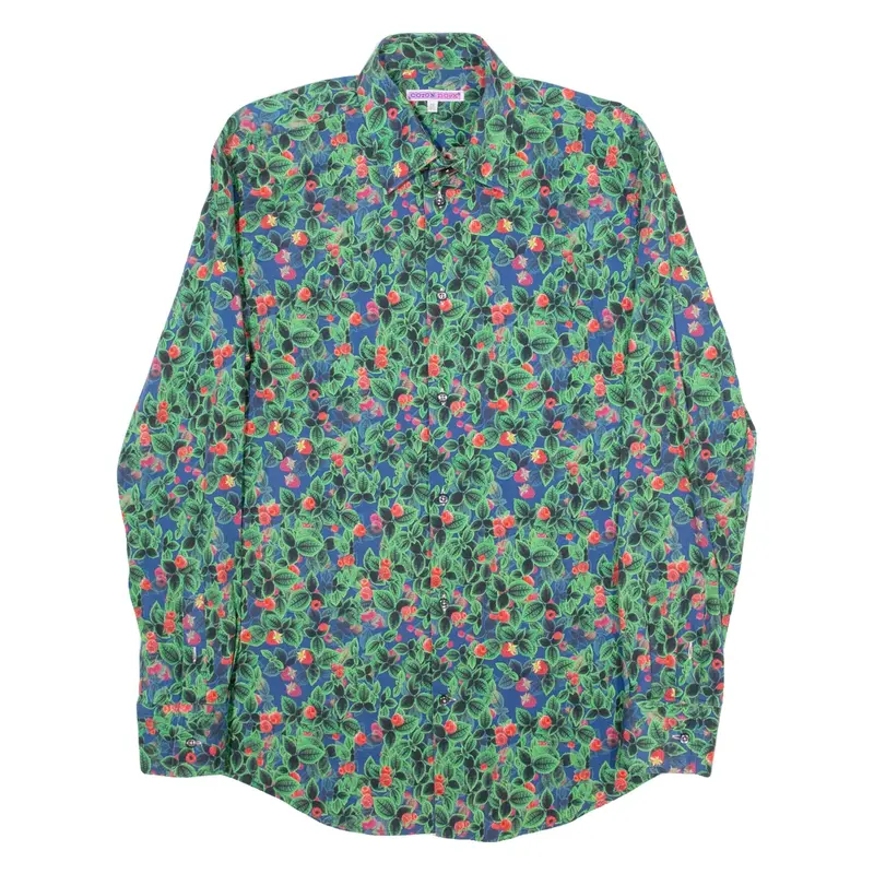 COTTON DOUX Mens Shirt Green Floral Long Sleeve M