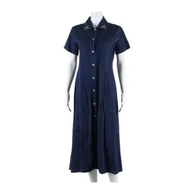 Womens Tea Dress Blue Denim Short Sleeve Long L