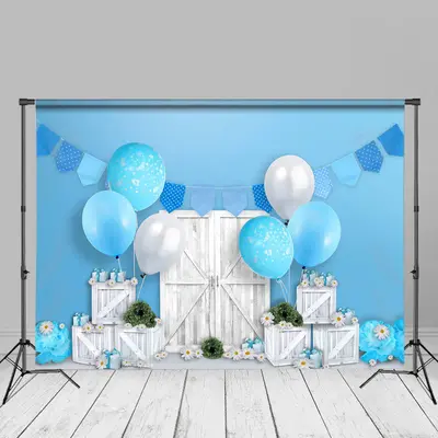 Blue Balloon Gift Box Birthday Photography Backdrop - Aperturee