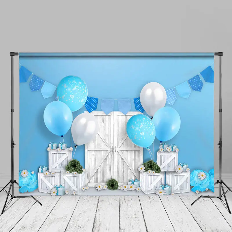 Blue Balloon Gift Box Birthday Photography Backdrop - Aperturee