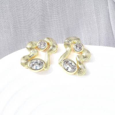 Brass Micro Pave Clear Cubic Zirconia Stud Earrings