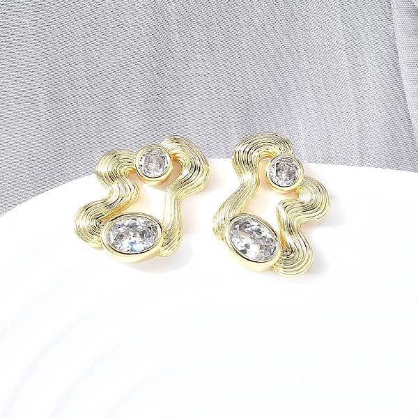 Brass Micro Pave Clear Cubic Zirconia Stud Earrings