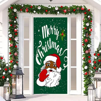 Green Santa Claus Snowy Merry Christmas Door Cover - Aperturee