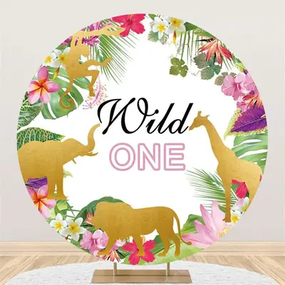 Aperturee Wild One Birthday Safari Round Backdrops For Kids | Circle Party Backdrop | Circular Birthday Backdrop Cover | Roun...