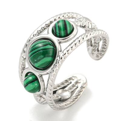 304 Stainless Steel Synthetic Malachite Cuff Rings