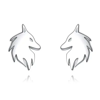 Sterling Silver Wolf Stud Earrings for Women Men