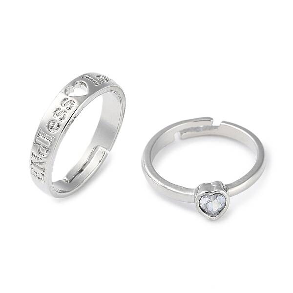 2Pcs 2 Style Heart with Word Love Cubic Zirconia Matching Couple Rings Set