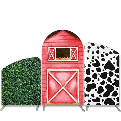 Aperturee Red Farmhouse Cow Grass Arch Backdrop Kit For Party | Diy Round Arch Backdrop | Chiara Wall Backdrop Diy | Circle A...