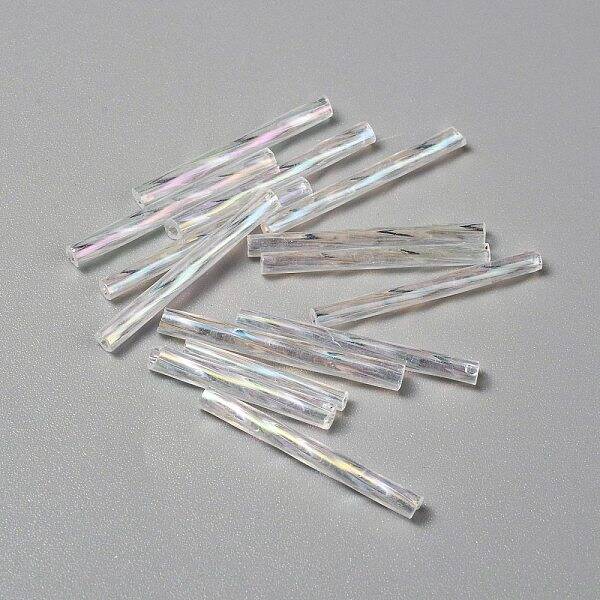 Transparent Colours Rainbow Glass Twist Bugle Beads