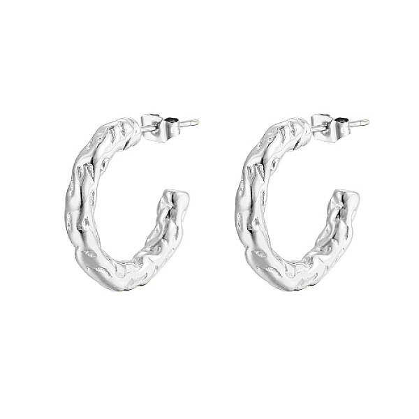 Non-Tarnish 304 Stainless Steel C Shaped Hammered Stud Earrings