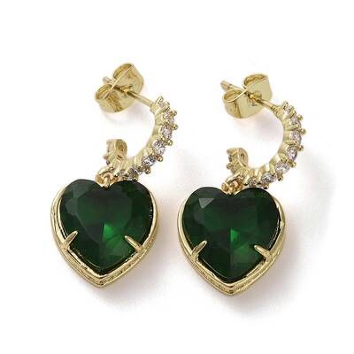 Cubic Zirconia Heart Dangle Stud Earrings