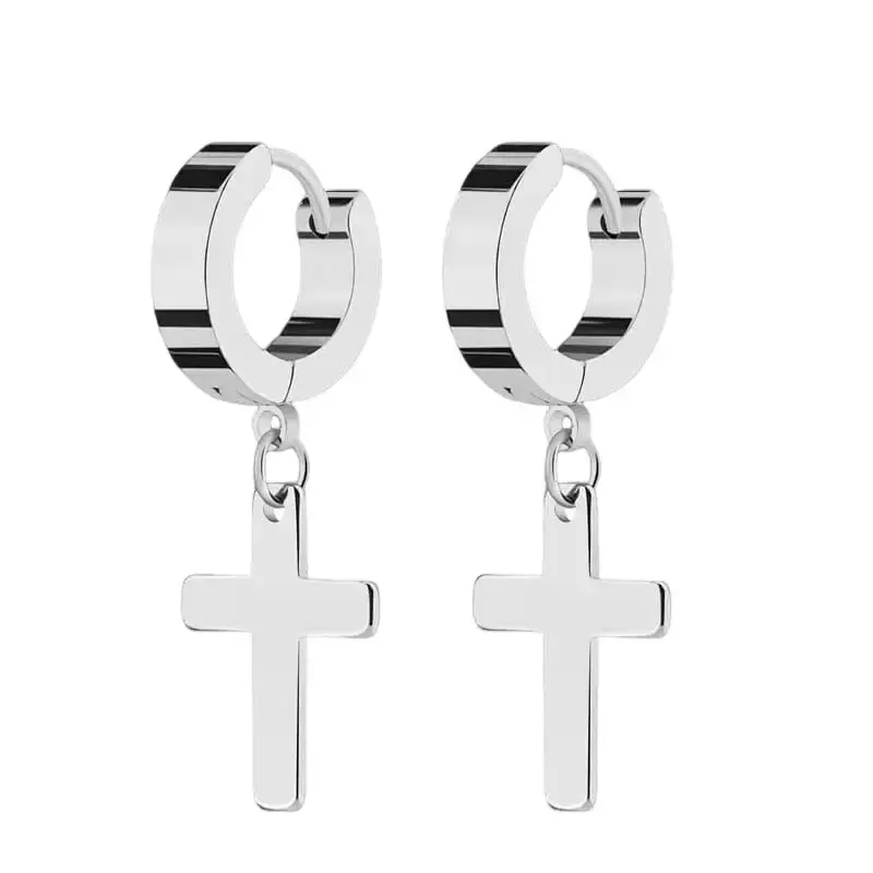 GTHIC Stainless Steel Simple Cross Hoop Earrings Dangle Earrings for Men Women Daily Statement Jewelry