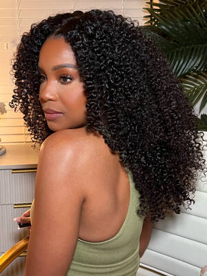 Kinky Curly Super Bouncy Middle Lace Part Natural Black Human Hair Wigs