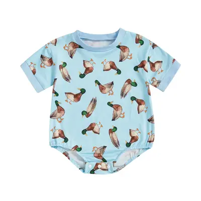 Newborn Baby Romper for Summer Oversized Mallard Duck Print Short Sleeve Infant Jumpsuit