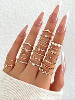 Women's Elegant Rhinestone Decorated Rings Set (23pcs/set), Star & Moon & Braid & Eye & Hollow Out Design Statement Rings for...