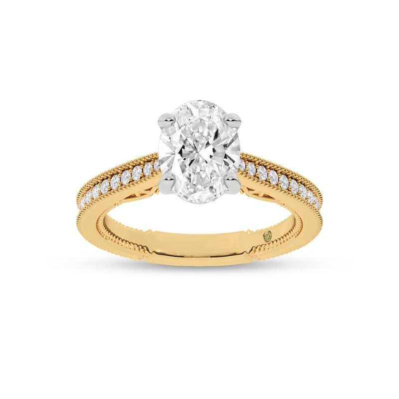 Oslo Vintage Inspired Hidden Accent Oval Lab Grown Diamond Engagement Ring | 18K Yellow Gold 3 7/8 CT. TW.