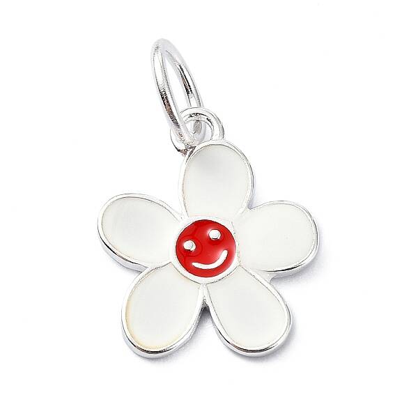 925 Sterling Silver Enamel Smiling Face Flower Charms