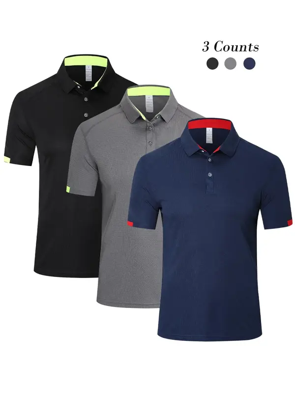 Men's Clothes Plain Half Button Front Polo Shirt, National Day Offers, Quick Drying Breathable Sports Top, Casual Sporty Top...