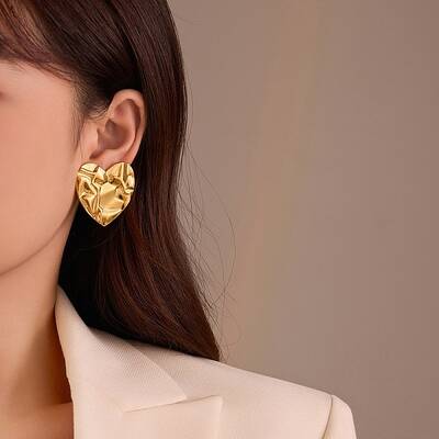 304 Stainless Steel Fold Heart Stud Earrings