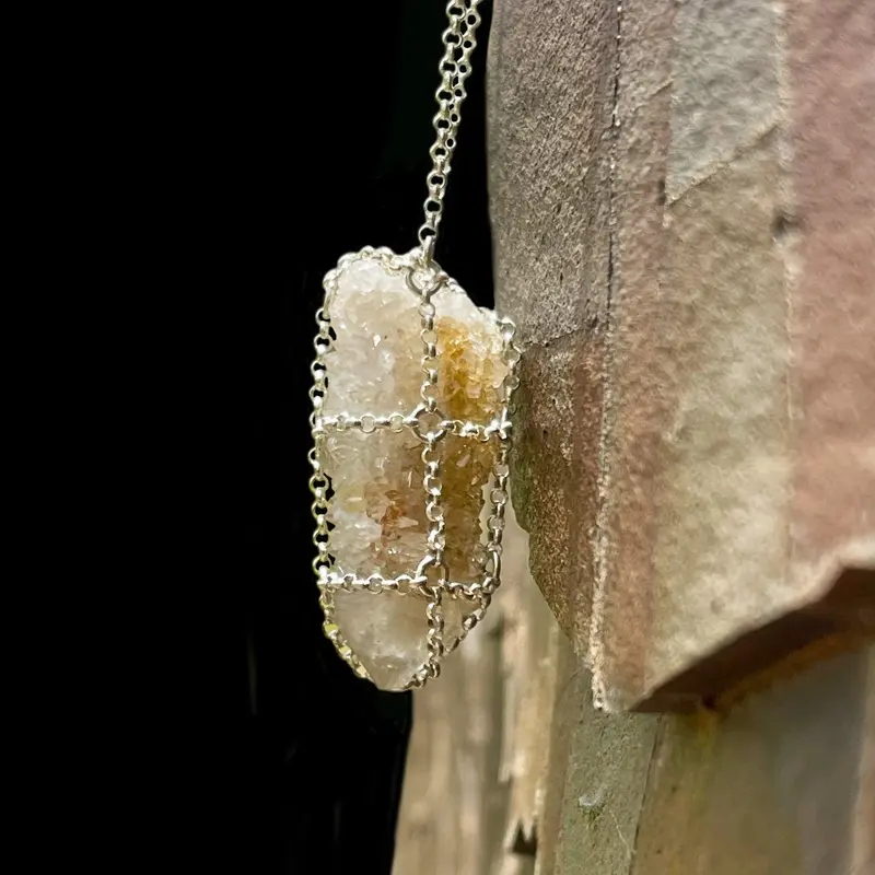 Caged Citrine Quartz Pendant | Jewelry material: Sterling silver