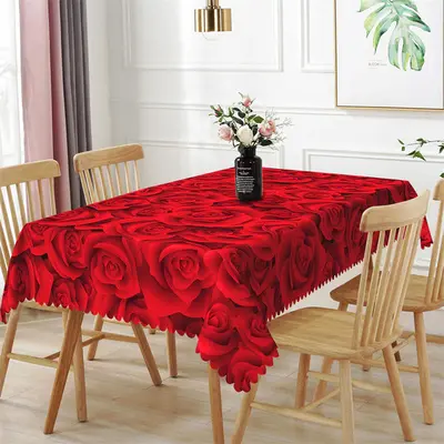 Valentines Day Deep Red Rose Rectangle Tablecloth - Aperturee