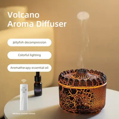 Volcano Aromatherapy Diffuser 300ml Mist Humidifier Silent Flame Waterless Auto Shutoff Remote Control for Home and Office Us...