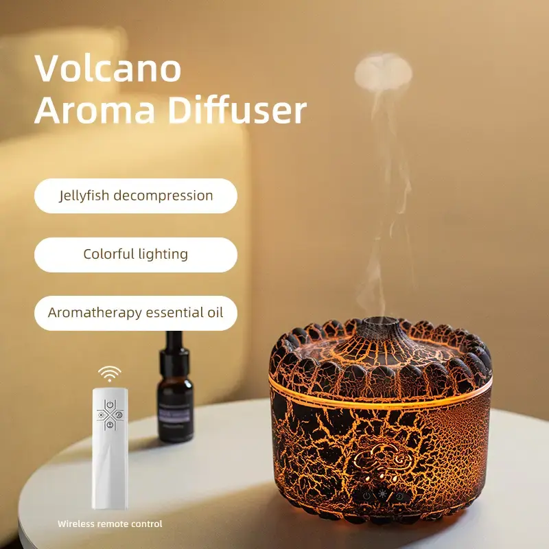 Volcano Aromatherapy Diffuser 300ml Mist Humidifier Silent Flame Waterless Auto Shutoff Remote Control for Home and Office Us...