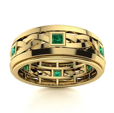 10K Gold 0.3 CT.T.W. Princess Cut Emerald Wedding Band for Men