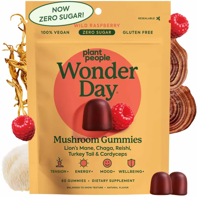 WonderDay Mushroom Gummies by Plant People - Zero Sugar, Functional Mushroom Gummy Supplement - 8+ Super Mushrooms - Organic ...