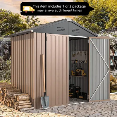 ă1/2 Packages ShippingăYODOLLA Storage Shed, Metal Sheds & Outdoor Storage Clearance, Utility and Tool Garden Shed with L...