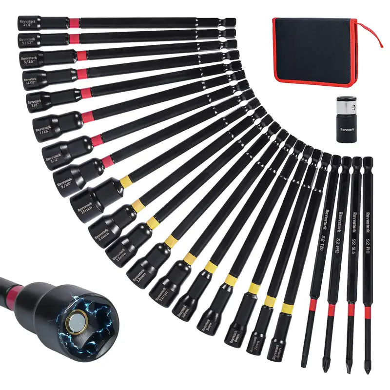 23PCS Magnetic Nut Driver Set, Long Nut Drivers 6INCH, Metric & SAE Nut Drivers for Impact Drill, Long Shank Nut Driver Bits,...