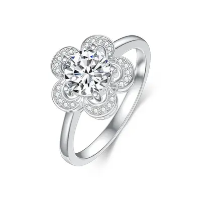 14K White Gold Round Shaped Moissanite Wedding Ring