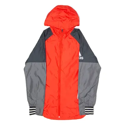 ADIDAS Mens Rain Jacket Red Hooded Colourblock S