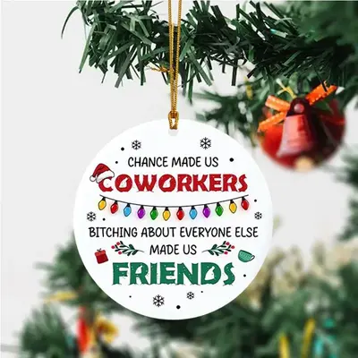 Coworker & Friend Themed Christmas Hanging Ornament, 1 Count Round Letter & Cartoon Pattern Acrylic Pendant, Home Decor for C...