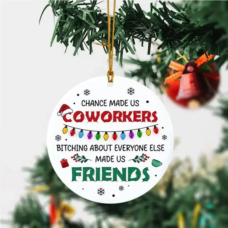 Coworker & Friend Themed Christmas Hanging Ornament, 1 Count Round Letter & Cartoon Pattern Acrylic Pendant, Home Decor for C...