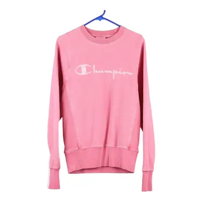 Reverse Weave Champion Spellout Sweatshirt - XS Pink Cotton Blend