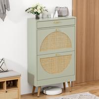 Yechen Shoe Storage Organizer with 2 Natural Semi-Circular Rattan Doors, Entryway Wooden Shoe Cabinet for Sneakers, Leather S...