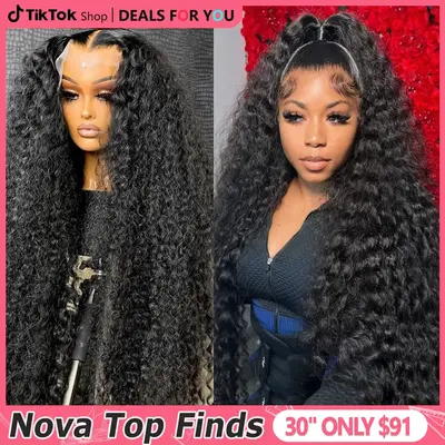 32 34Inch 13x6 13x4 Lace Front Human Hair Wigs Pre Plucked For Women Deep Wave Human Hair Lace Frontal Wigs 180 Density Trans...