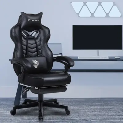 Gaming Chairs for Adults Black Recliner Computer Chair with Footrest Ergonomic PC Gaming Chair with Massage High Back Chair f...